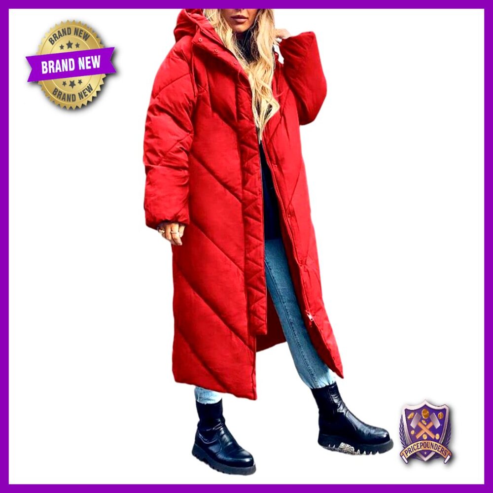 Long Puffer Coat Hooded Parka Jacket Oversized Quilted Down Winter Outerwear - Picture 1 of 7